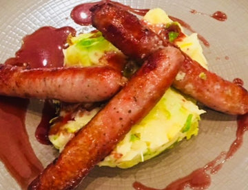 Three Kings Sausages with Sprout Colcannon and Port Gravy