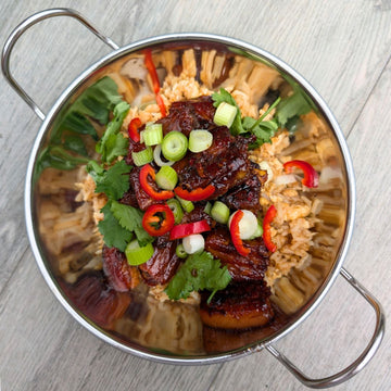 Sticky Chinese Pork Belly with Egg Fried Rice