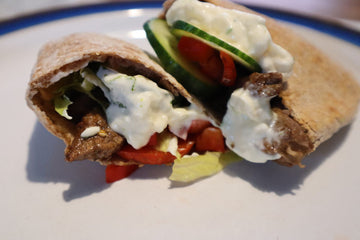 BBQed Minute steak in Pita with lime mayonnaise