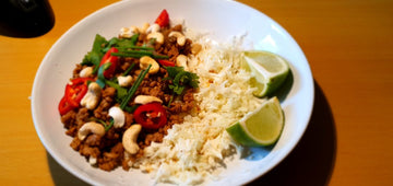 Sticky pork with lime and cashews